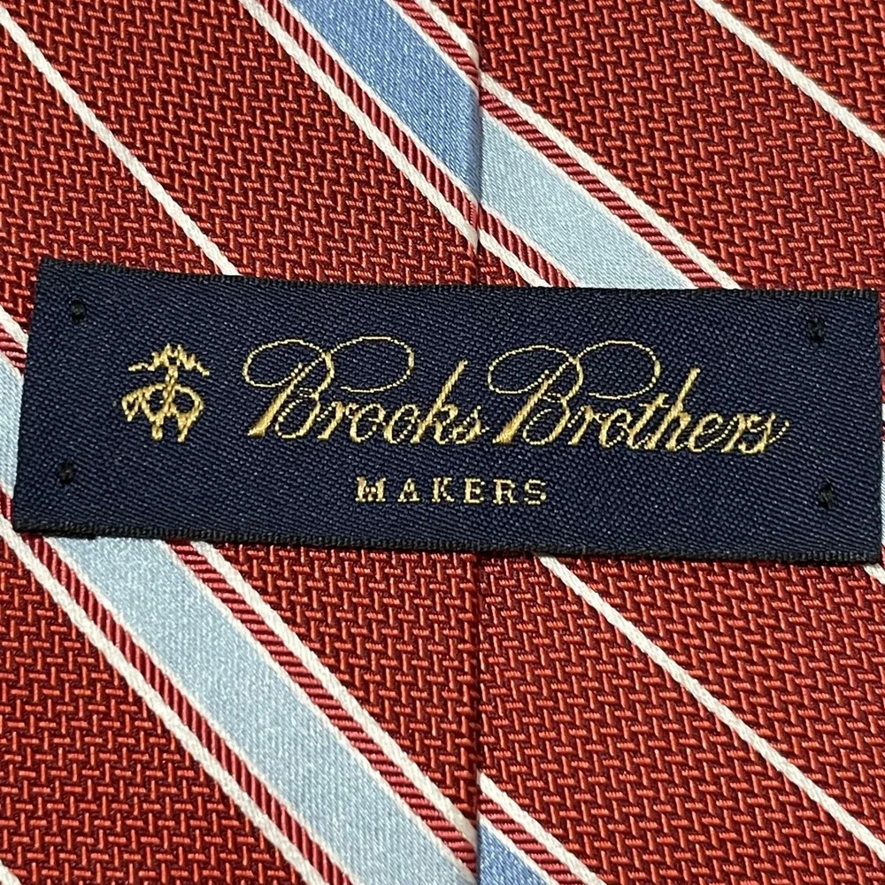 Brooks Brothers Makers Tie Repp Preppy Red Blue White Striped Silk Classic 3.5